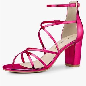 NIB Allegra K Women's Strappy Crisscross Opened Toe Block Heels in Hot Pink